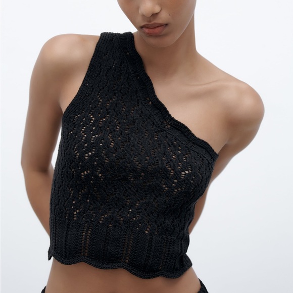 Black Pointelle Knit Top